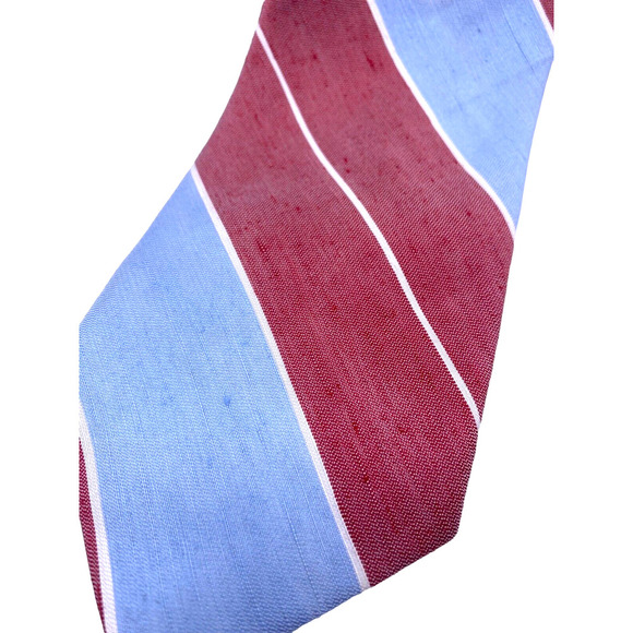 Ralph Lauren Tie Silk Slub Linen Blend Mens Light Blue Rose Red Dark Pink Stripe - Picture 3 of 12